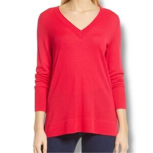 HALOGEN V-Neck Merino Wool Blend Sweater - Red Neon XL